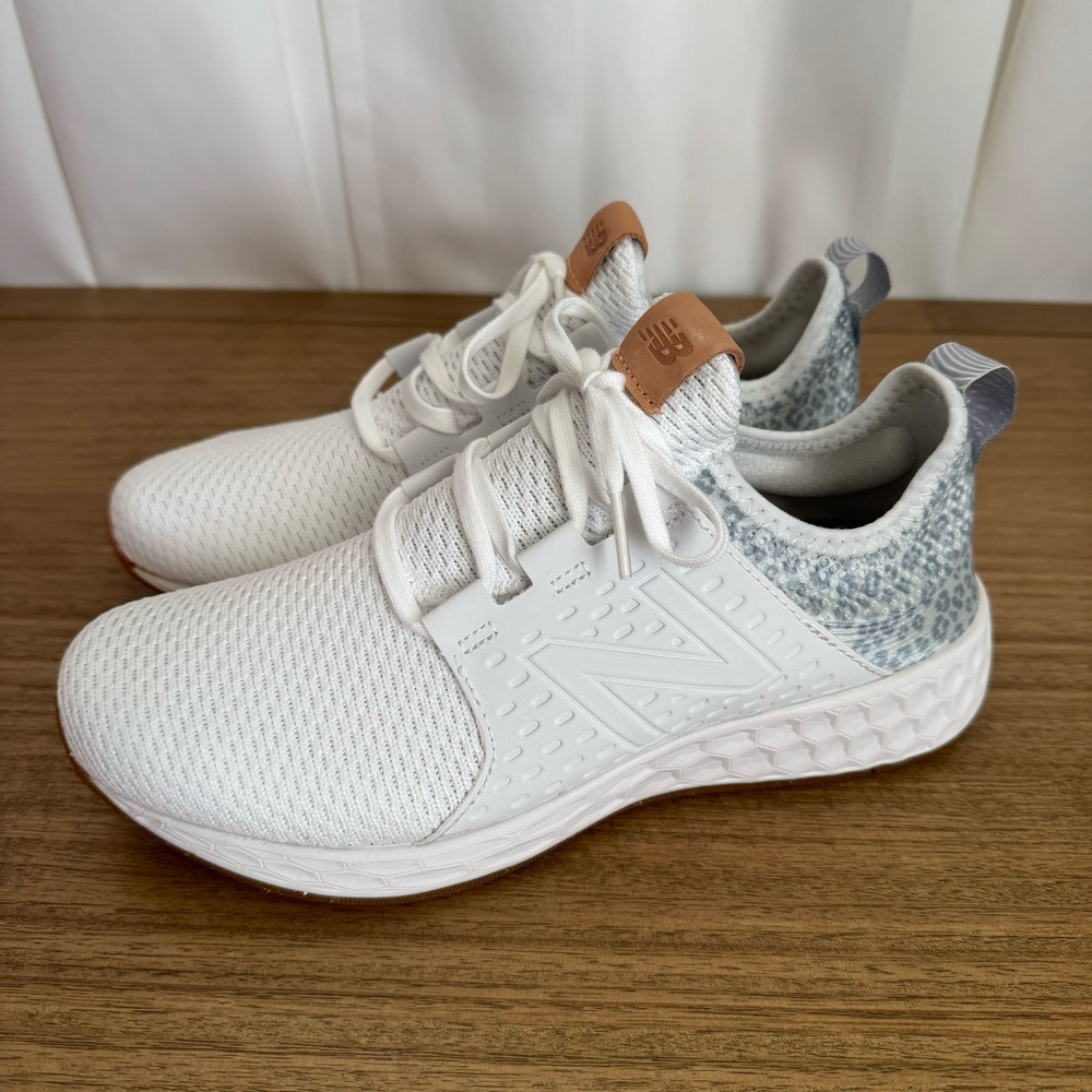 New Balance Fresh Foam Cruz v1 Women 8.5 Wide White Grey Leopard Running Shoe